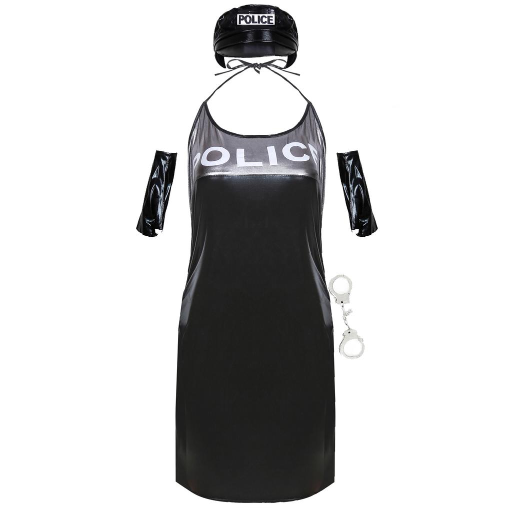 Police, European and American Halloween Costumes COSpay Cosplay Policewoman, Stage Performance Costumes Patent Leather