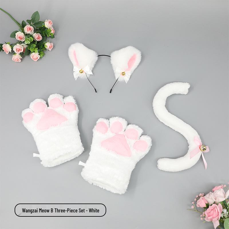 Милый кошачий косплей-набор: Ободок с кошачьими ушками, перчатки-лапки и аксессуар-хвост