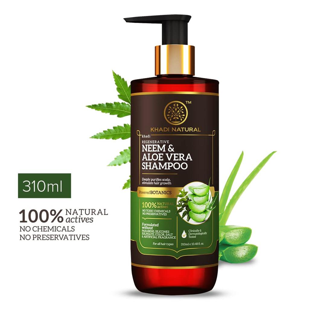 KHADI NATURAL Шампунь с Нимом и Алоэ Вера Для Роста Волос и Ухода за Кожей Головы Без Парабенов Для Всех Типов Волос 310 мл