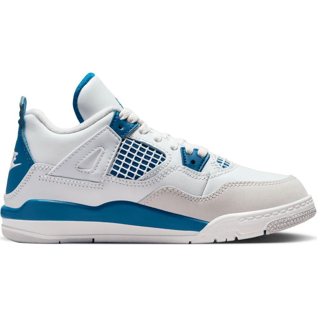 Детские кроссовки Air Jordan 4 Retro PS Military Blue 2024 Бело-белые Нейтрально-серые BQ7669-141