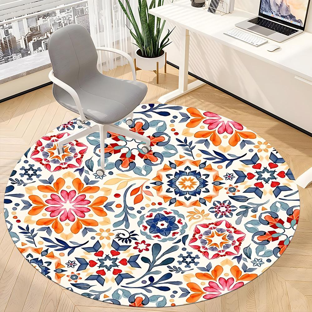 1pc Floral Mandala Pattern Office Round Rug, Non-slip, Soft and Durable Office Rug for Interior Decoration, Perfect for Office, Beautiful Decoration y