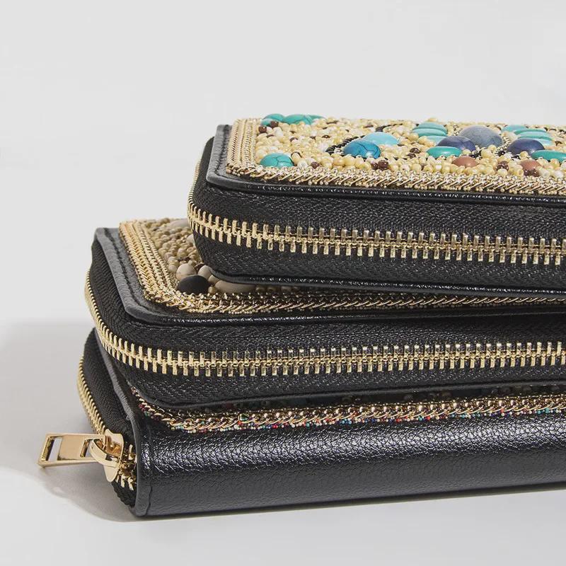 Визитница и кошелек для монет из искусственной кожи в богемном стиле с застежкой-молнией и узором в виде бабочек и цветов