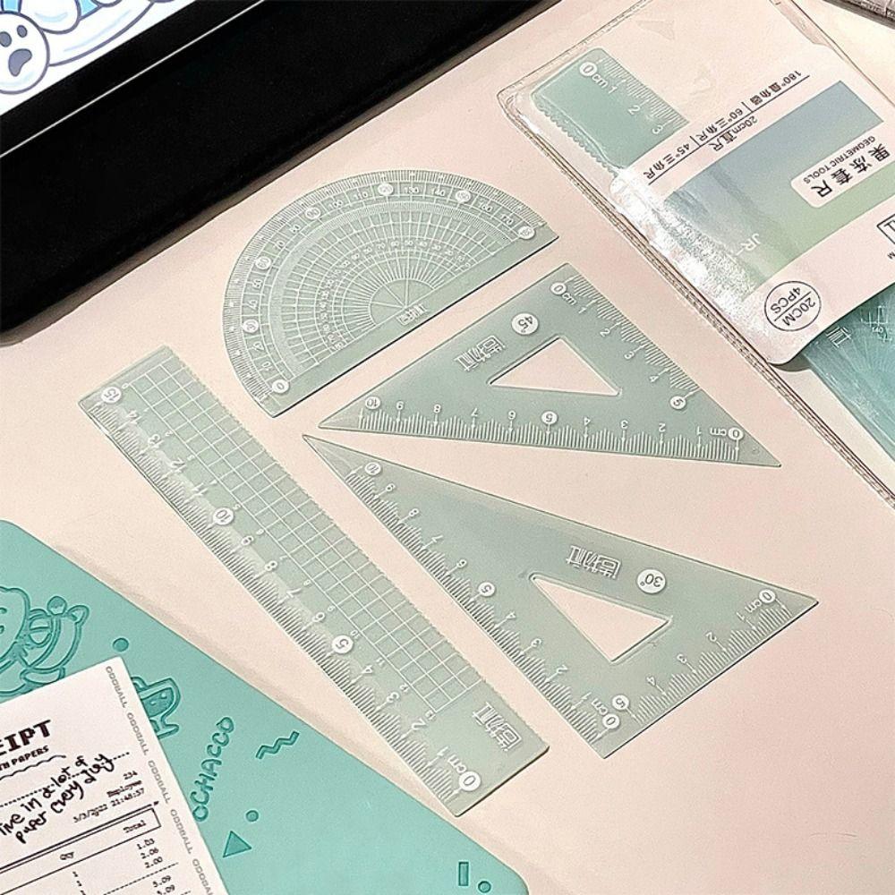 4 шт./набор Утолщенная прямая линейка Прозрачный угольник Многофункциональный набор желе-линеек Мальчики/Девочки