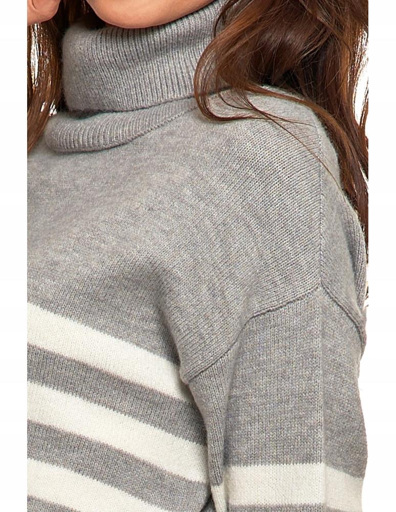 Women's Classic Long Sleeve Striped Turtleneck Sweater MORAJ L Gray
