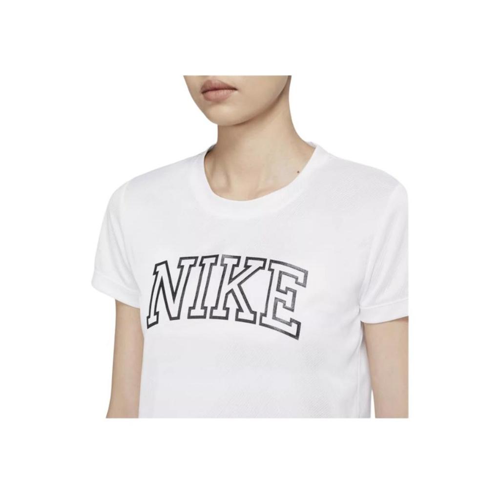 Nike Dri-FIT Solid Logo Print Crew Neck Sports T Shirt Women Tops White DQ6372-100