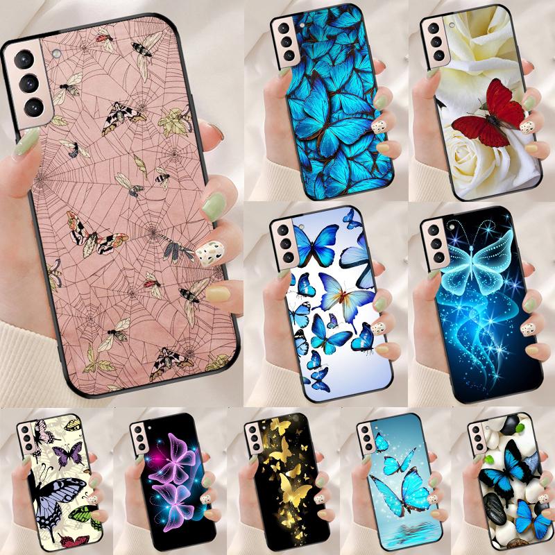 Luxury Blue Butterfly Butterflies Funda Case For Samsung Galaxy S25 Ultra S9 S10 S20 S21 FE S22 S23 Plus S24 Ultra Phone Cover