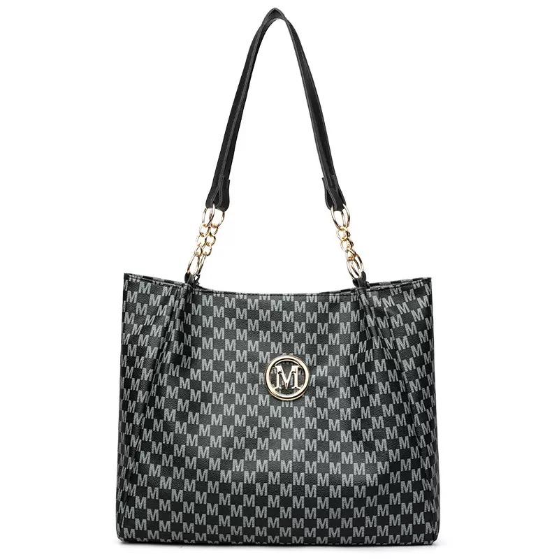 Винтажная геометрическая сумка-тоут из синтетической кожи с дизайном буквы "M" для женщин, сумочка, сумка через плечо, большая вместимость, сумка для покупок и путешествий