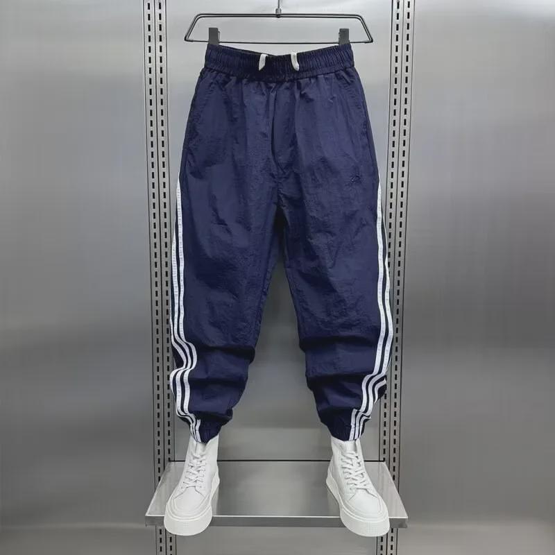 2024 Men's Quick-Dry Striped Autumn Casual Splice Pants - Trendy Loose 9-Point Sports Style