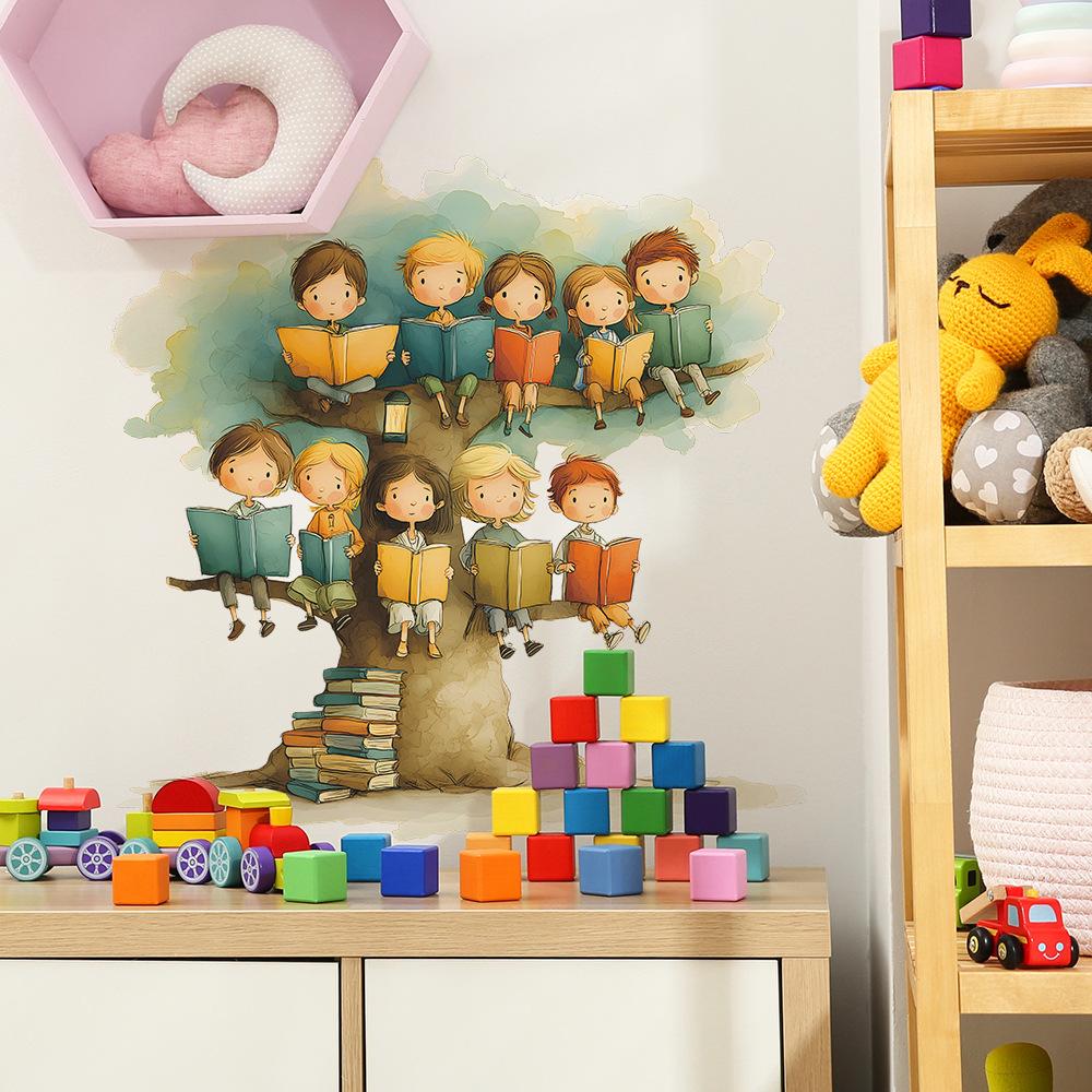 Children's Home Decoration and Beautification Wall Stickers for Reading On The Painted Cartoon Tree