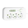 2m Extension Cord Surge-Protected Power Strip 3-Outlets Extended USB Socket  School