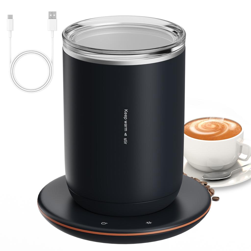 2 In 1 Self Stirring Coffee Mug 55 Celsius /131 Fahrenheit Constant Temperature Cup Warmer 10W Magnetic Self Stirring