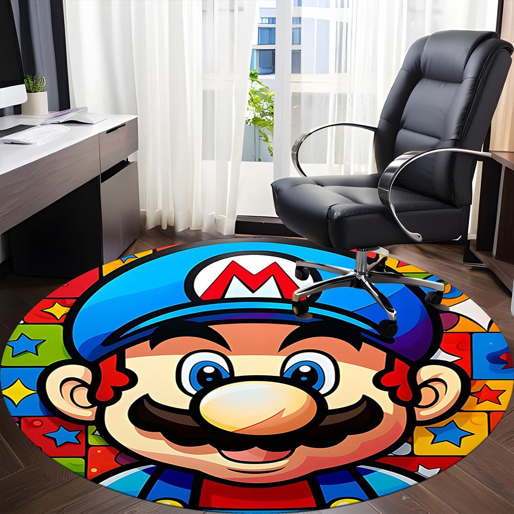 1pc Mario Party Office Round Area Rug, Indoor Mat Suitable For Office, Bedroom Living Room Home Decor, Room Deco, Offic a0926211