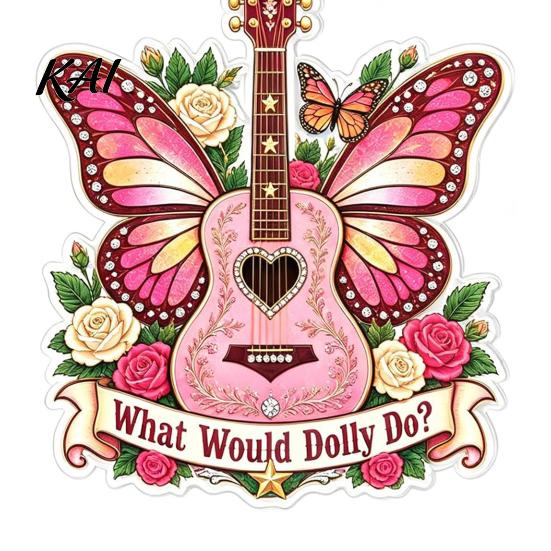 Decorative Guitar for Trees Pink Butterfly Ornament, Acrylic Music Hanging Decor with Rose Wings Ornaments And Quote, Christmas Tree Pendant, Country