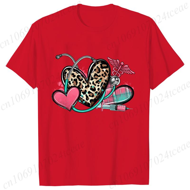 New Women T Shirt Pullover Oversize Valentines Day Love Nurse Print T-Shirt Casual Short Sleeve Women T-Shirt Nurse Tees Gifts