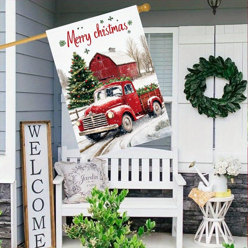 Merry Christmas Double-Sided Garden Flag - Red Truck, Tree & Snowflake Design, Durable Polyester, Perfect for Outdoor and Lawn Decor
