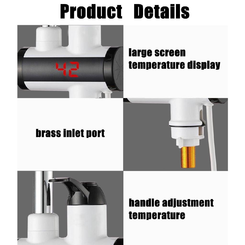 220V IPX4 Instant Electric Faucet Tap Hot Water Heater LED Display Bathroom Kitchen Under Inflow/Lateral Inflow 3000W