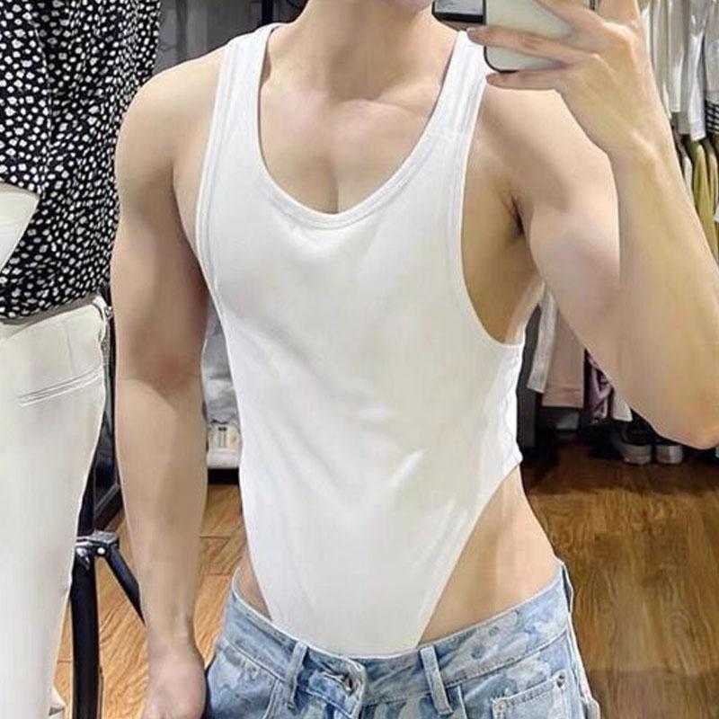 Comfortable Printing Men's Homewear New Round Neck Slim Casual Tank Tops Korean Style Personality Motion Bottoming Shirt