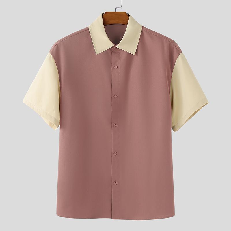 INCERUN Мужские рубашки оверсайз с лацканами, пэчворк, на пуговицах, повседневные