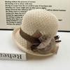 Hollow knitted bucket hat women's spring and summer breathable sunshade basin hat pearl flower decoration showing face versatile hat