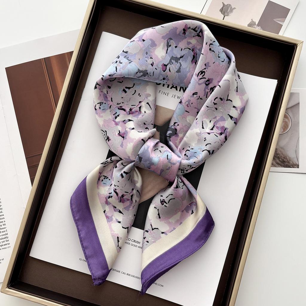 Luxury Floral Print Satin Women's 70cm Square Scarves Scarf Simple Bandana Small Hijab Wrap Hairbands Foulard Shawl