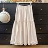Women Summer Solid Color Elastic Waist Layered Skirts