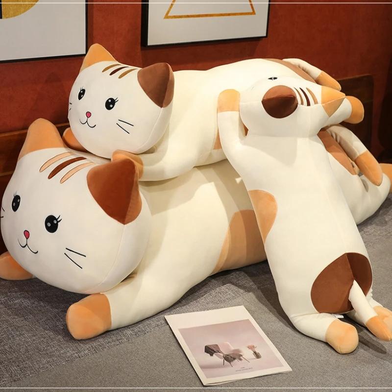 Cartoon Long Strip Clip Legs Lying Cat Doll Stuffed Pillow Girls Sleep Plush Lazy Toy Appease Cuddle Sleep Dolls Kid's Present