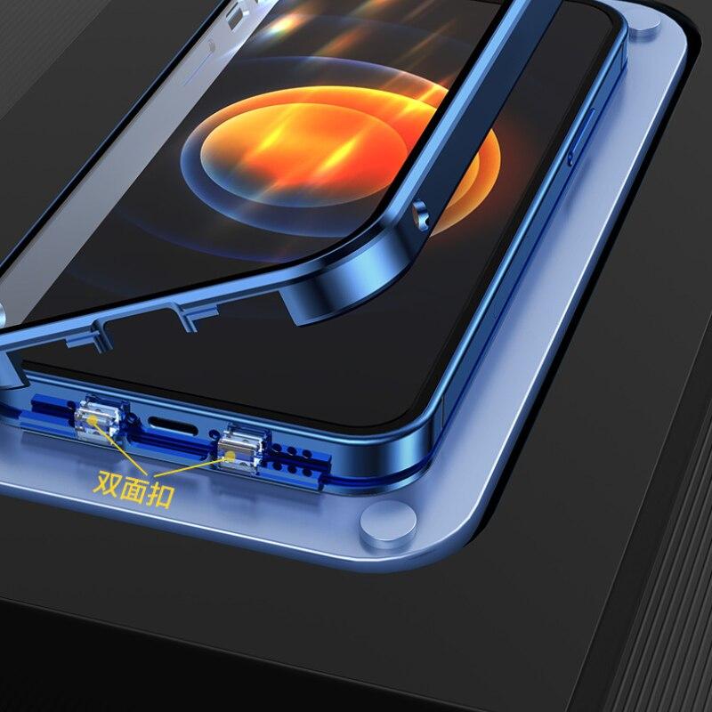 360 Metal Magnetic iPhone 11 Phone Case For iPhone 12 Pro XS Max 7 8 Plus X XS XR Case Double Sided Hd Tempered Glass with Camera Protection Cover