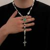 SHIXIN Hiphop Punk Jesus Cross Pendant Necklace for Men Simple Inlay Acrylic Crystal Y Shape Clavicle Chain Party Jewelry Gifts