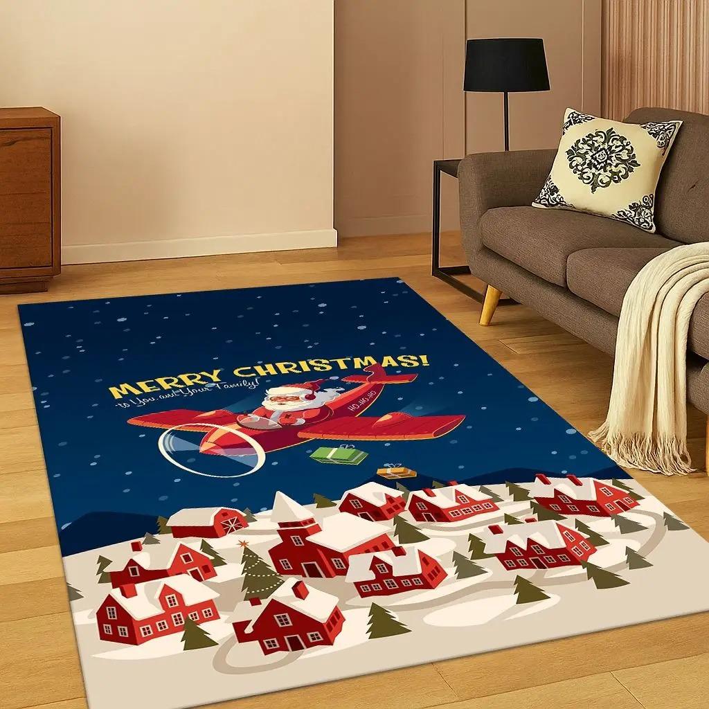 Коврики на рождественскую тематику с рисунком оленей и Санта-Клауса, противоскользящий коврик для пола для гостиной, фестивальный домашний декор, полиэстеровый ковер