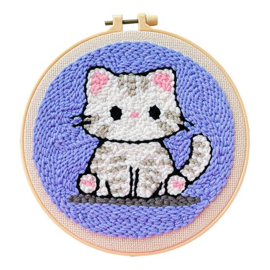 1 Set Punch Needle Coaster Kit Handmade Punch Needle Embroidery Craft Kit with Hoop Yarn Tools Instruction Adults Beginners DIY Animal Flower Coaster