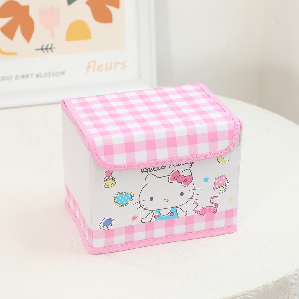 Hello Kitty Kuromi Cinnamoroll Melody Узор в клетку Складной откидной ящик для хранения для офиса и спальни