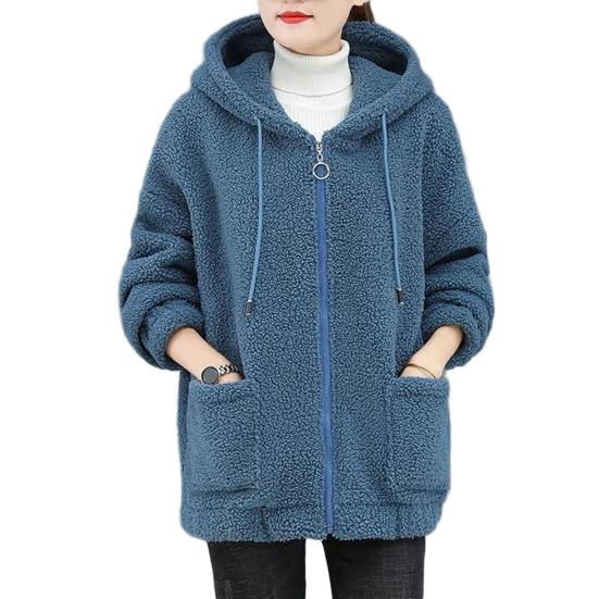 Женская куртка шерпа на молнии, пушистая флисовая куртка оверсайз, теплая куртка с капюшоном, зимняя осенняя повседневная верхняя одежда с карманами