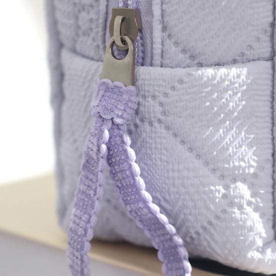 Quilted Makeup Bag Solid Color Cosmetic Pouch with Metal Zipper Ladies Portable Handbag Toiletry Bag for Travel Home Storage