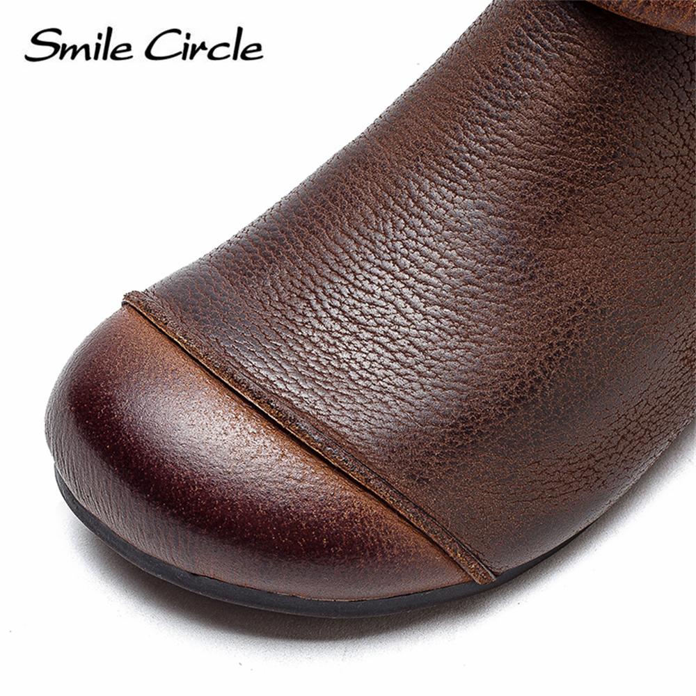 Женские ботинки из натуральной кожи, ботильоны с круглым носком и боковой молнией, модные удобные туфли на плоской подошве