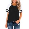 Женская летняя модная футболка в большую полоску с круглым вырезом и контрастной вставкой, с коротким рукавом, топ