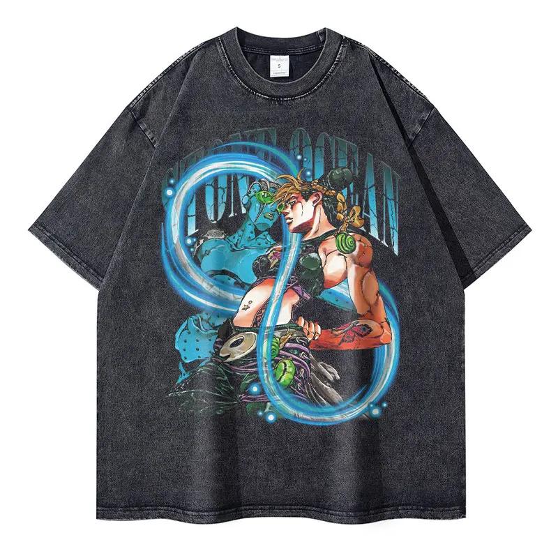 Anime JoJos Bizarre Adventure T Shirt DIO Washed Manga JOJO Stone Ocean Men Women T-shirts Oversized Kujou Jolyne Tops Tees