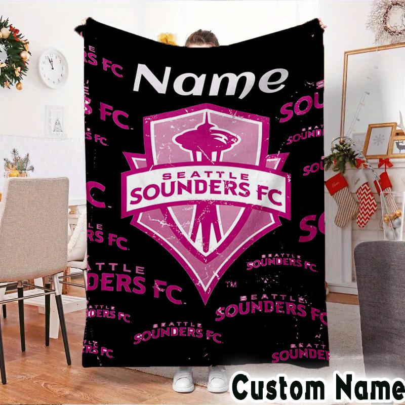 Custom Name Sounders FC Crest Throws Blanket Flannel Blankets for Couch Bed Gifts for Men Women Picnic blanket Christmas fan gifts