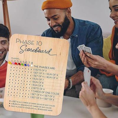 Деревянное табло для Phase 10 с 8 цветными колышками Табло для Phase 10 и трекер раундов Настольная игра в карты для вечеринки семьи взрослых