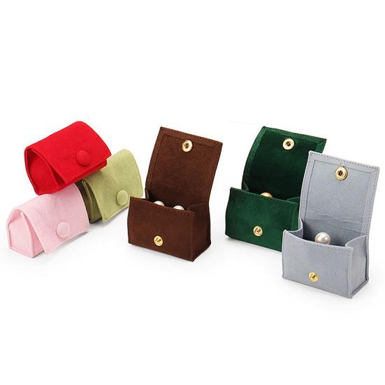 Mini Jewelry Box Elegant Luxury Soft Velvet Portable Solid Color Snap Button Travel Ear Studs Earrings Finger Ring Organizer Bag Holder Container Case