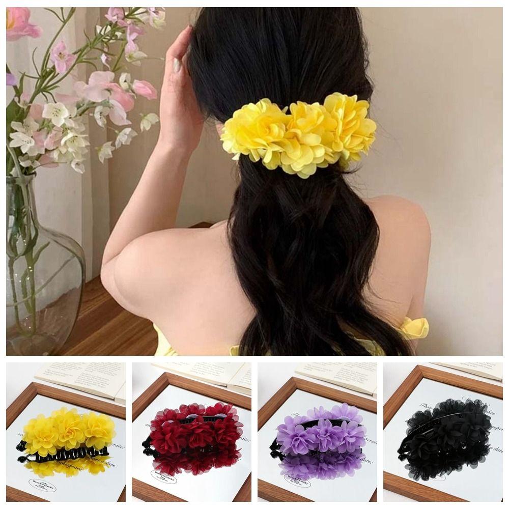 Korean Style Women Vertical Clip Sweet Floral Twisted Hair Clip Flower Banana Clips Summer