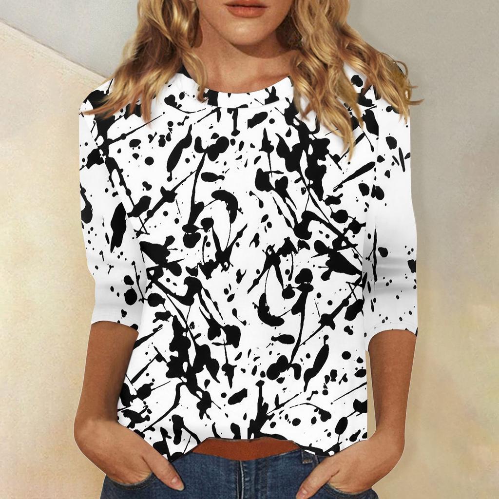 Рубашки с рукавом 3/4 для женщин, футболки с графическим принтом, блузки, повседневные базовые топы, пуловеры
