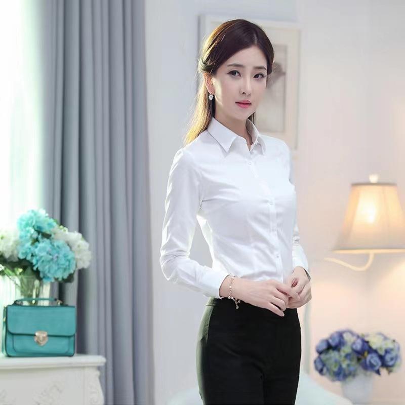 Spring Autumn Black White Shirt Women's Slim Fit Long Sleeved Work Clothes Shirt Work Clothes Professional Clothes Formal Top Blouses & Shirts