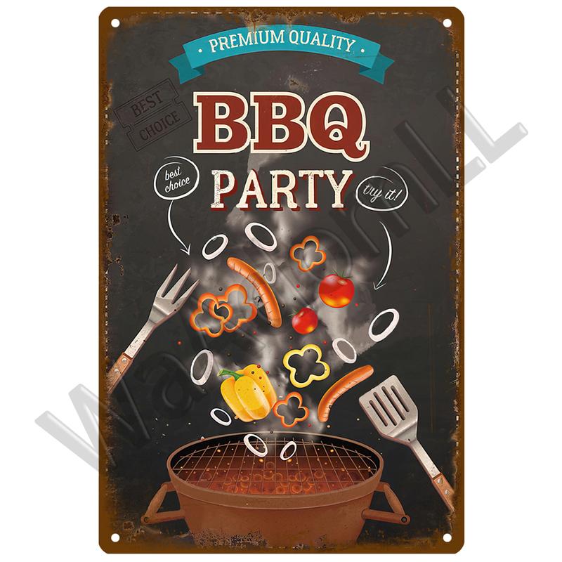 BBQ Zone  Home Decor Metal Tin Sign Vintage Dad`s BBQ Yard Outdoor Party Decoration Plate Retro Barbecue Rules Slogan Metal Sign