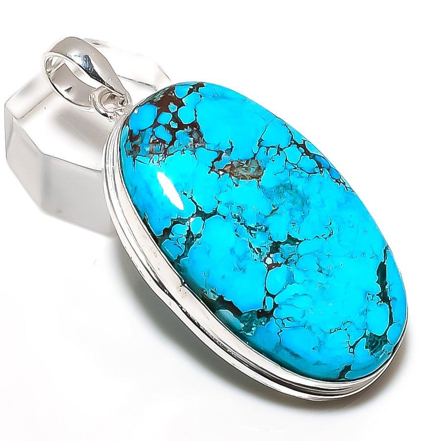 Tibetan Turquoise Gemstone 925 Sterling Silver Gift Jewelry Pendant 2.25"