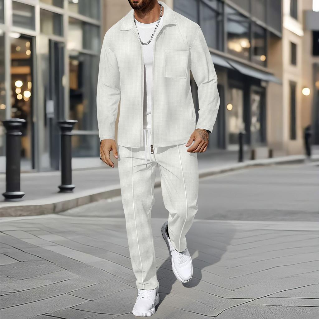 Мужской  Waverg  Карман на молнии  Отложной воротник  Самосовершенствование  Кардиган  Куртка  Комплект