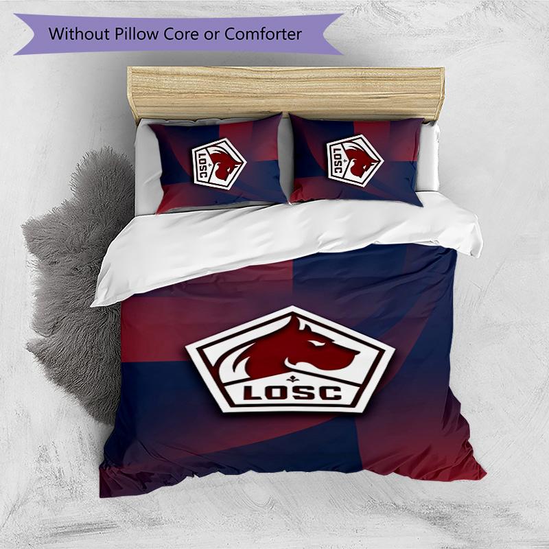LOSC Lille FC Printed 3PCS Bedding Set Breathable Duvet Cover with Pillowcases Decorative Bed Linen for Bedroom Home