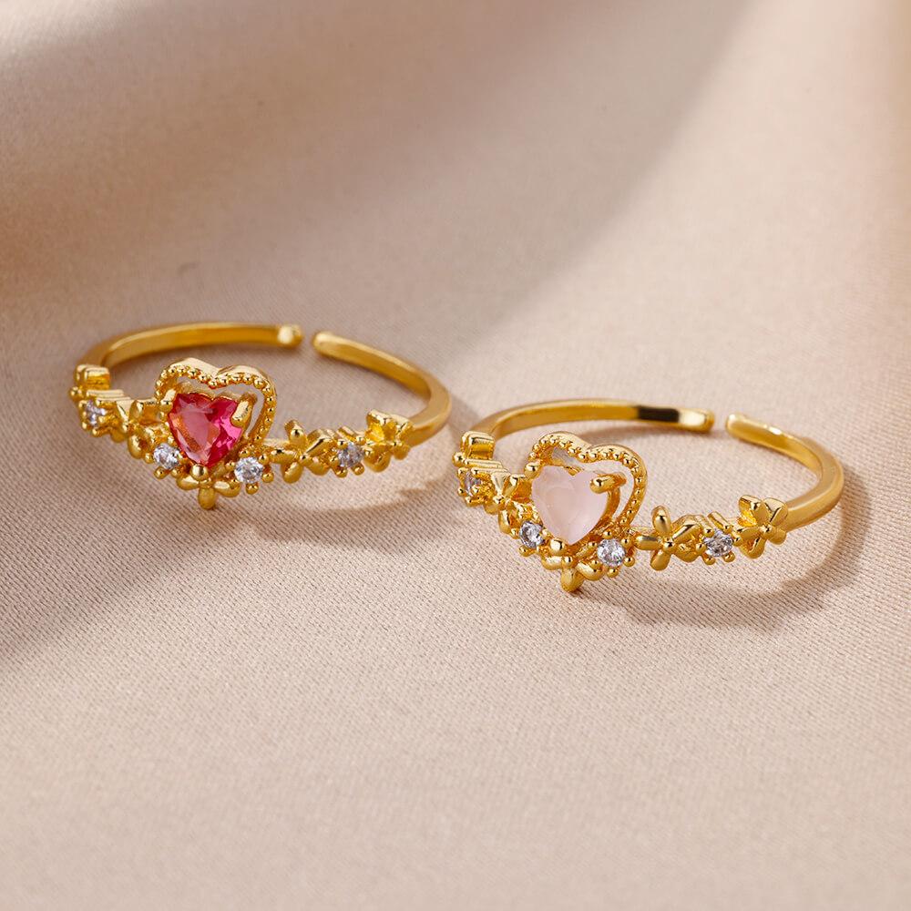 Zircon Heart Rings For Women Stainless Steel Adjustable Heart Ring Trend Wedding Jewelry anillos