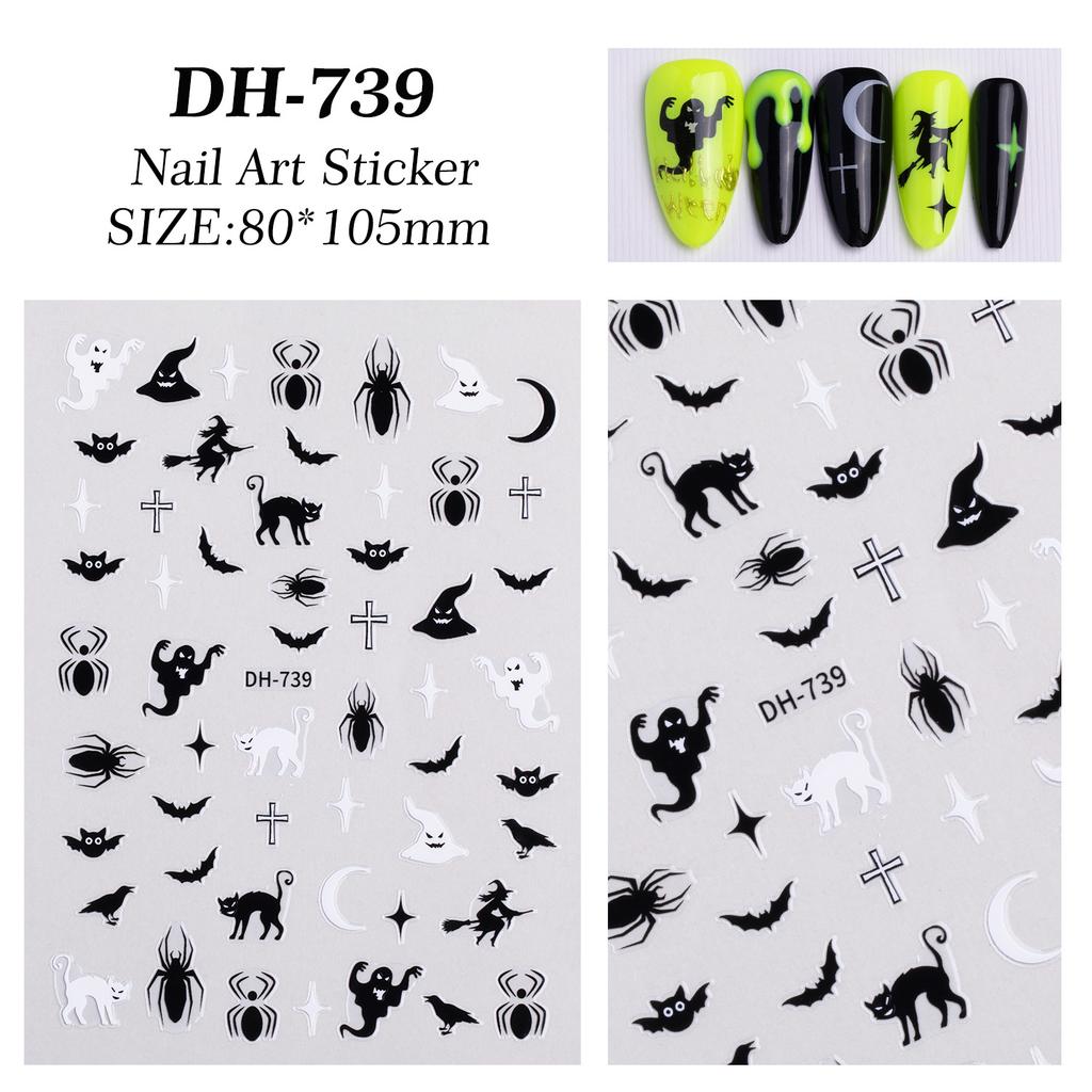 3D Хэллоуин Наклейки для дизайна ногтей Череп Тыква Летучая мышь Паутина Дизайн Наклейки для ногтей Панк Готика Стиль Наклейки Для Маникюра DIY
