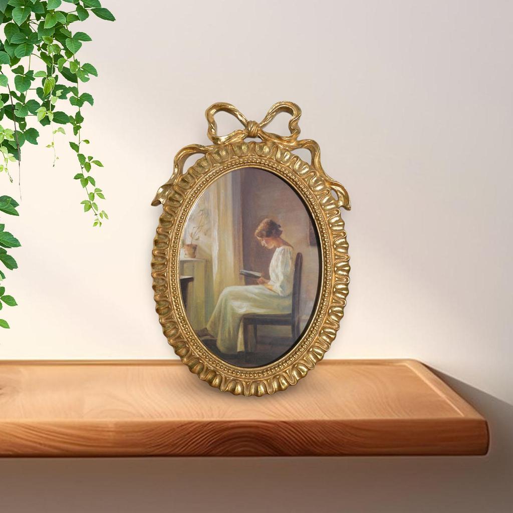 Oval Photo Frame 10x6.9inch with Wall Hook Handmade Retro Styled Photo Gallery Art Old Fashioned for Weddings Decor Accessory