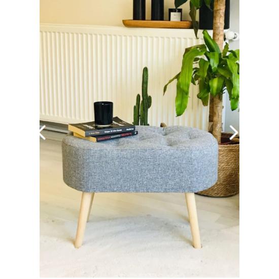 Hornbeam Wood Leg Gray Fabric Oval Pouf Bench Chair